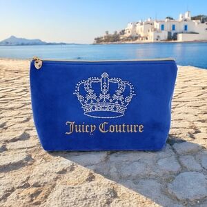 NEW Juicy Couture Navy Blue Terry Crown Travel Cosmetic Bag 12 in x 8 in x 4.5
